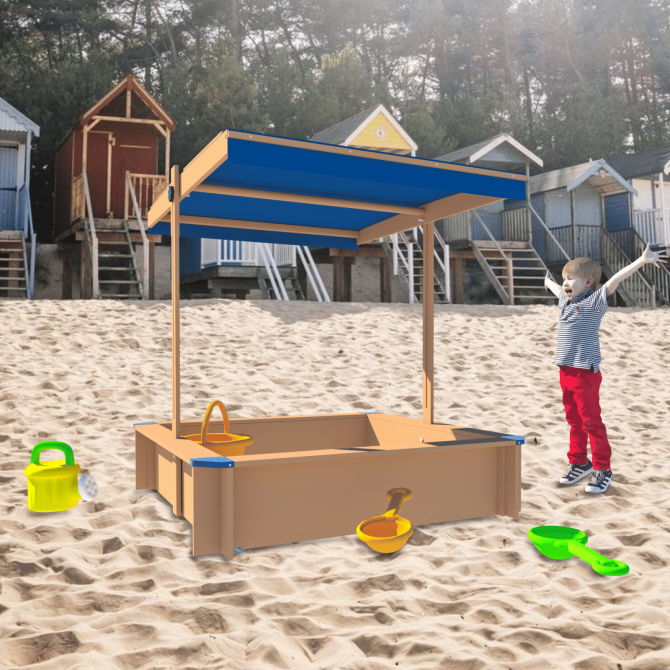 Children's Wooden Sandbox with Adjustable Canopy, Sandpit with Covers Kids Wood Playset Outdoor Backyard - Upgrade Retractable,45.3"L x 45.3"W x 46.5"H,Golden Red - Image 3