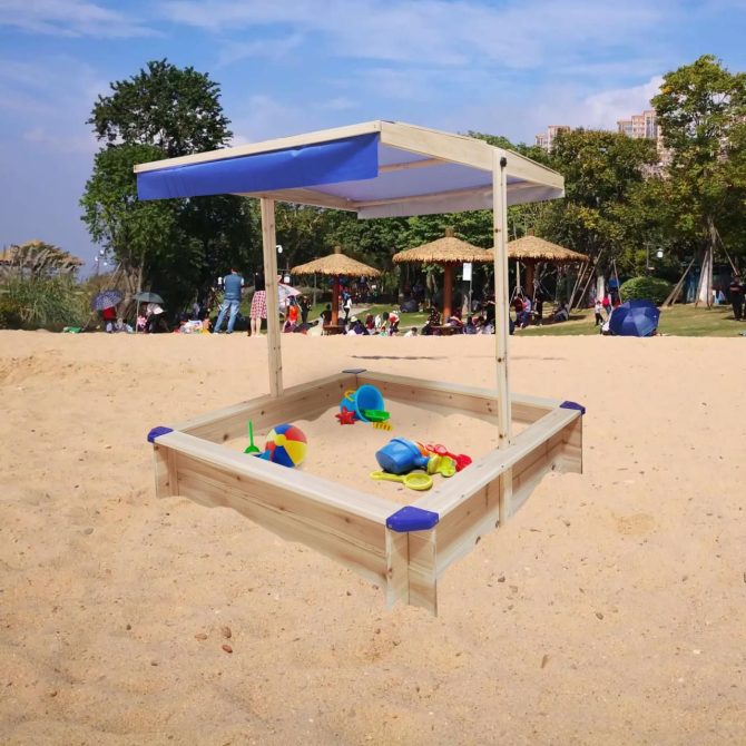 Children's Wooden Sandbox with Adjustable Canopy, Sandpit with Covers Kids Wood Playset Outdoor Backyard - Upgrade Retractable,45.3"L x 45.3"W x 46.5"H,Golden Red - Image 2