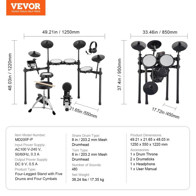 Electric Drum Set Electronic Drum Kit 480 Sounds for Beginners & Adults - Image 7