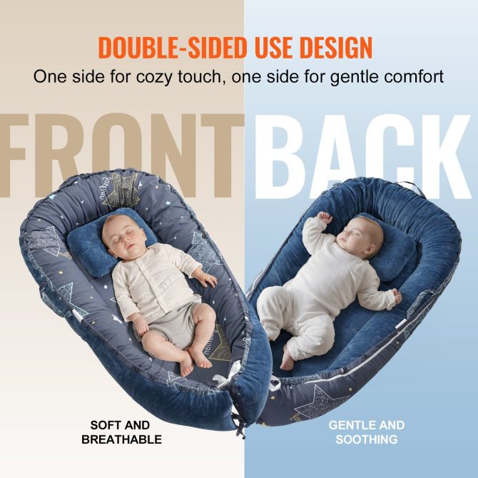 VEVOR Baby Infant Lounger 100% Cotton Soft Newborn Nest Sleeper with Headrest - Image 3