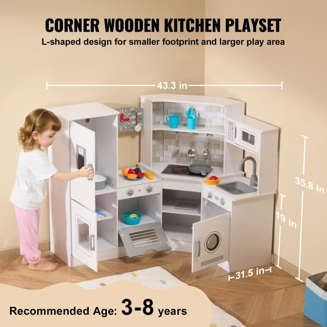 Christmas Gift! VEVOR Kitchen Playset Kids Pretend Cooking Play Toy 24 Piece Accessories White - Image 3