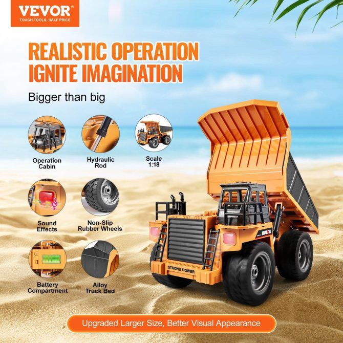 Christmas Gift! VEVOR RC Remote Control Dump Truck Toy Construction Vehicle Toy 9CH 1:18 Scale - Image 2
