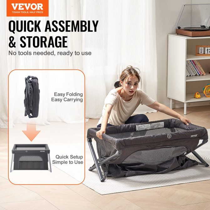 VEVOR Baby Travel Crib Play Yard Folding Baby Toddler Playpen with Zipper Gate - Image 2