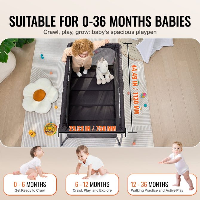 VEVOR Baby Travel Crib Play Yard Folding Baby Toddler Playpen with Zipper Gate - Image 3