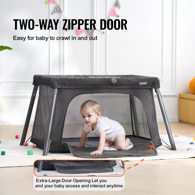 VEVOR Baby Travel Crib Play Yard Folding Baby Toddler Playpen with Zipper Gate - Image 4