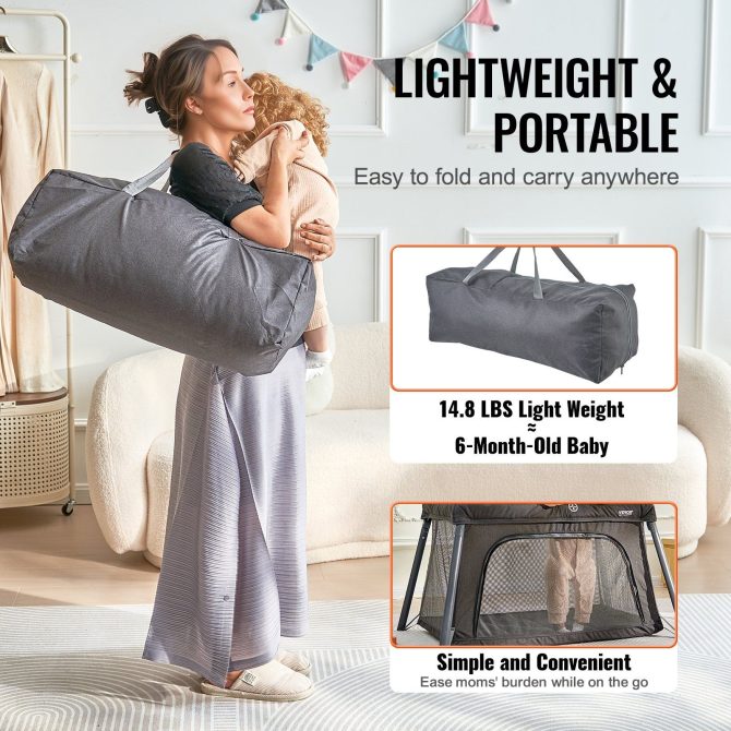 VEVOR Baby Travel Crib Play Yard Folding Baby Toddler Playpen with Zipper Gate - Image 6