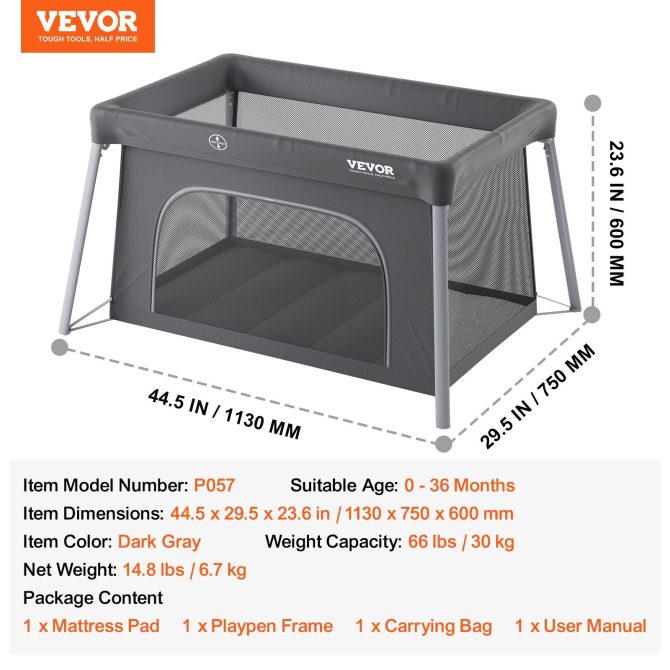 VEVOR Baby Travel Crib Play Yard Folding Baby Toddler Playpen with Zipper Gate - Image 7