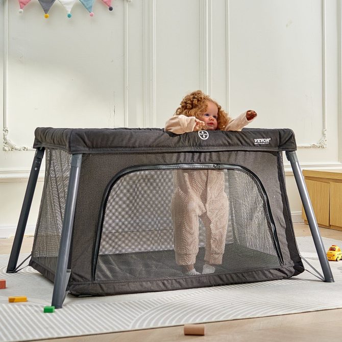 VEVOR Baby Travel Crib Play Yard Folding Baby Toddler Playpen with Zipper Gate - Image 8
