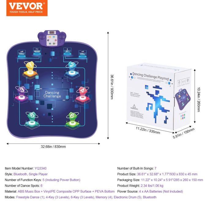 VEVOR Dance Mat for Kids Dance Pad Toy with Wireless Bluetooth Gift for 3+ Girls - Image 7