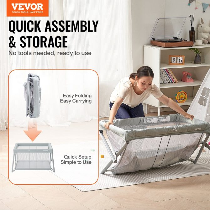 VEVOR Baby Travel Crib and Play Yard Folding Baby Playpen with Soft Mattress Pad - Image 2