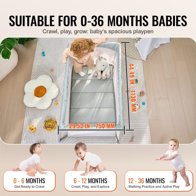 VEVOR Baby Travel Crib and Play Yard Folding Baby Playpen with Soft Mattress Pad - Image 3