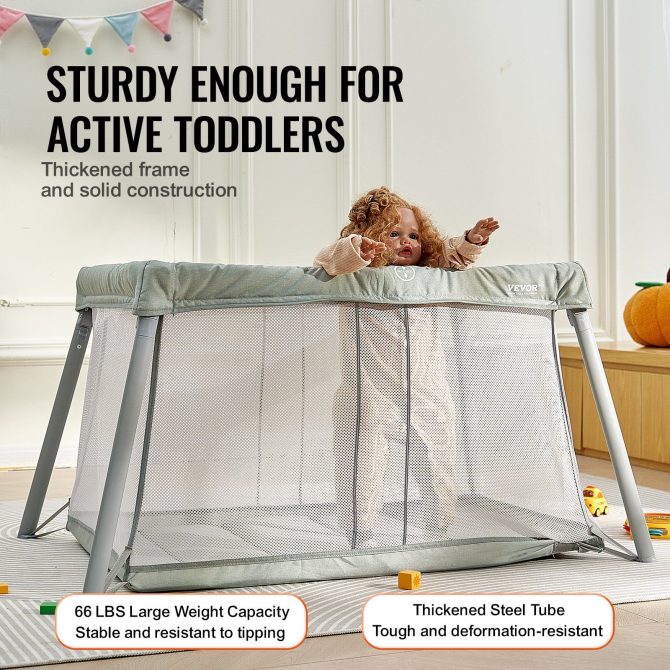 VEVOR Baby Travel Crib and Play Yard Folding Baby Playpen with Soft Mattress Pad - Image 4