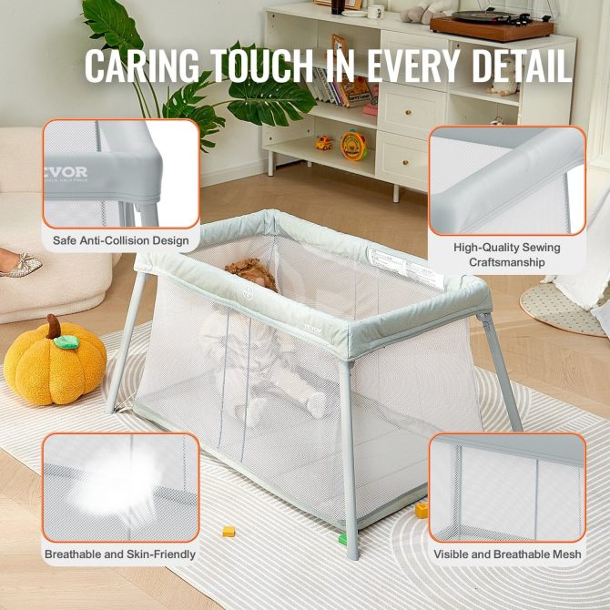 VEVOR Baby Travel Crib and Play Yard Folding Baby Playpen with Soft Mattress Pad - Image 5