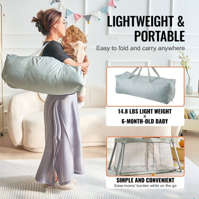 VEVOR Baby Travel Crib and Play Yard Folding Baby Playpen with Soft Mattress Pad - Image 6