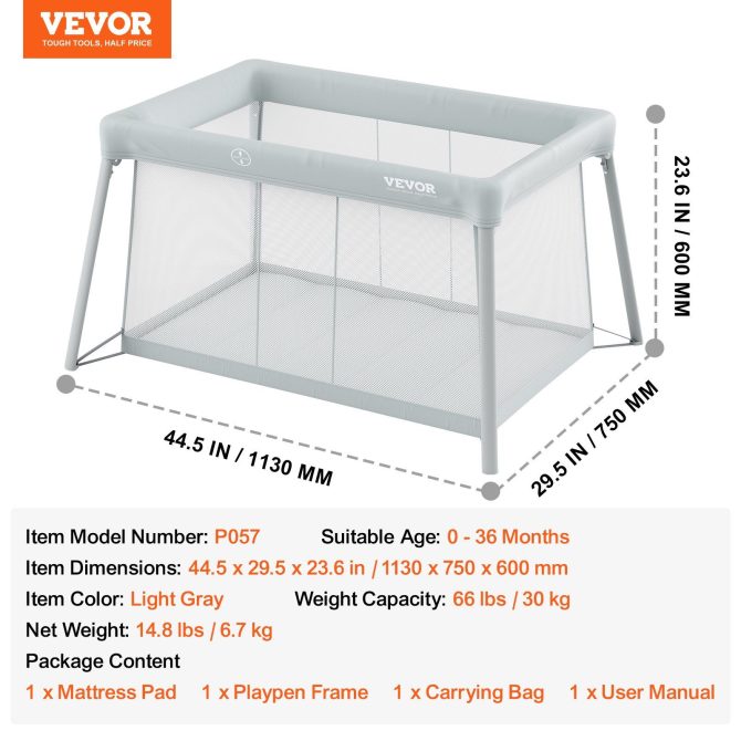 VEVOR Baby Travel Crib and Play Yard Folding Baby Playpen with Soft Mattress Pad - Image 7