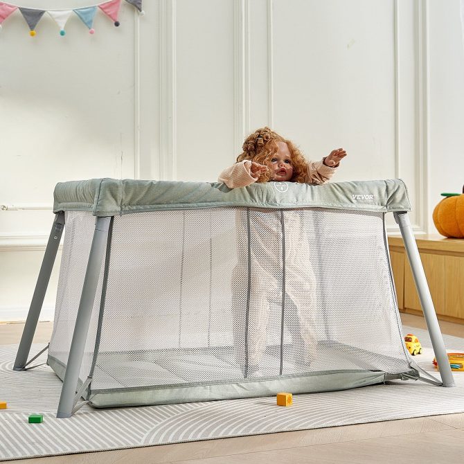 VEVOR Baby Travel Crib and Play Yard Folding Baby Playpen with Soft Mattress Pad - Image 8