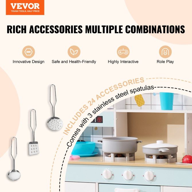 Christmas Gift! VEVOR Kitchen Playset Kids Pretend Cooking Play Toy 24 Piece Accessories White - Image 2
