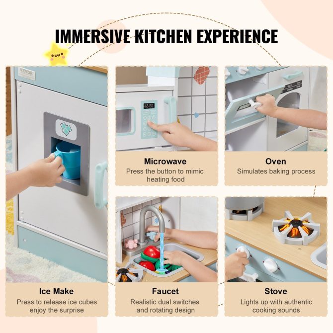 Christmas Gift! VEVOR Kitchen Playset Kids Pretend Cooking Play Toy 24 Piece Accessories White - Image 5