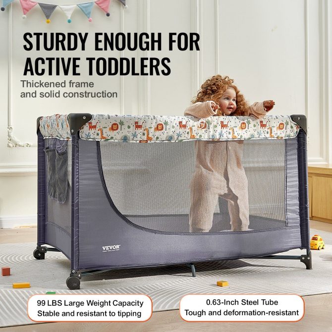 VEVOR Baby Playpen Quick-Folding Portable Baby Toddler Fence Play Yard & Wheels - Image 4