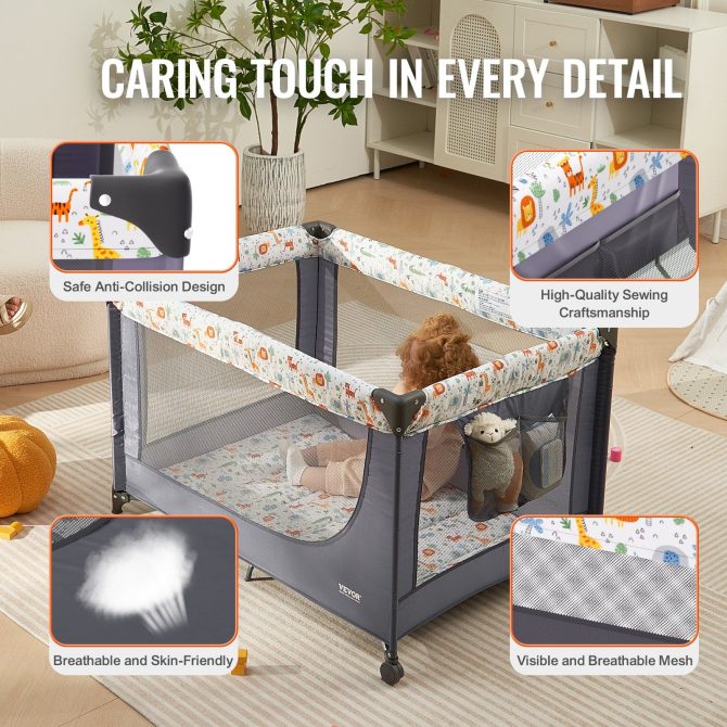 VEVOR Baby Playpen Quick-Folding Portable Baby Toddler Fence Play Yard & Wheels - Image 5
