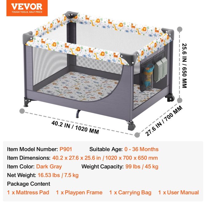 VEVOR Baby Playpen Quick-Folding Portable Baby Toddler Fence Play Yard & Wheels - Image 7
