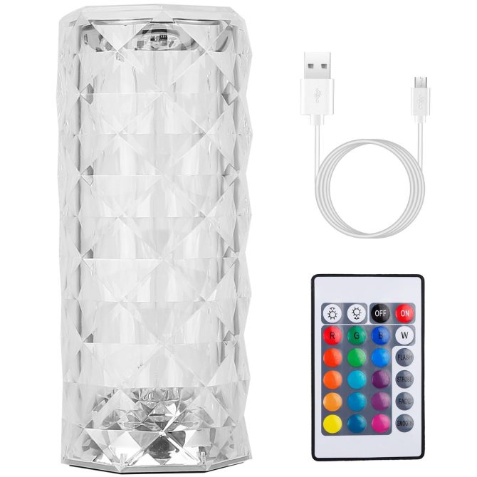 Crystal Diamond Rose Table Lamp Dimmable Remote Touch Control Night Light - Image 13