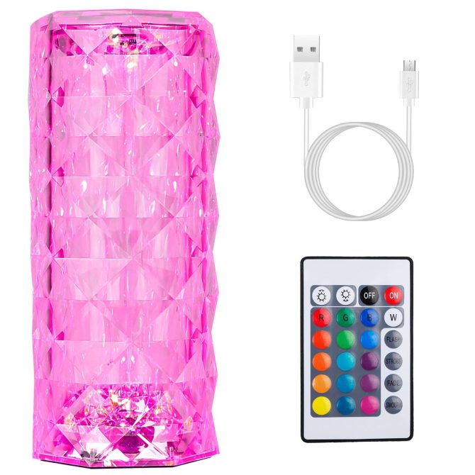 Crystal Diamond Rose Table Lamp Dimmable Remote Touch Control Night Light - Image 14