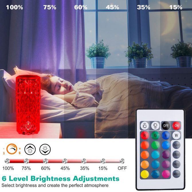 Crystal Diamond Rose Table Lamp Dimmable Remote Touch Control Night Light - Image 6