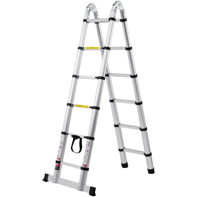 Telescoping Extension Ladder 12.5FT A-Shape w/ Stabilizer Bar for RV - Image 9