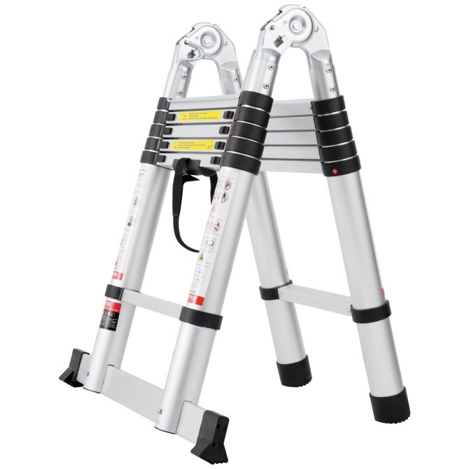 Telescoping Extension Ladder 12.5FT A-Shape w/ Stabilizer Bar for RV - Image 10