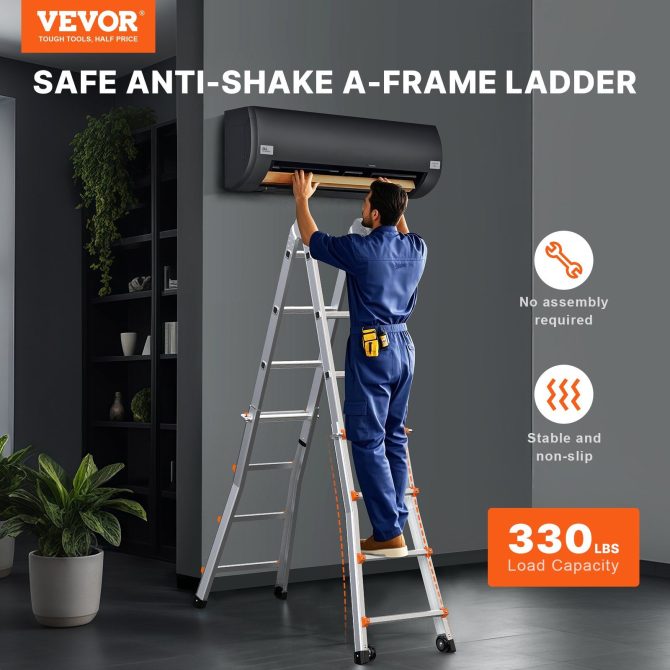 VEVOR Telescoping Ladder A Frame 16.7 FT Extension Multi-Function for Homework - Image 2