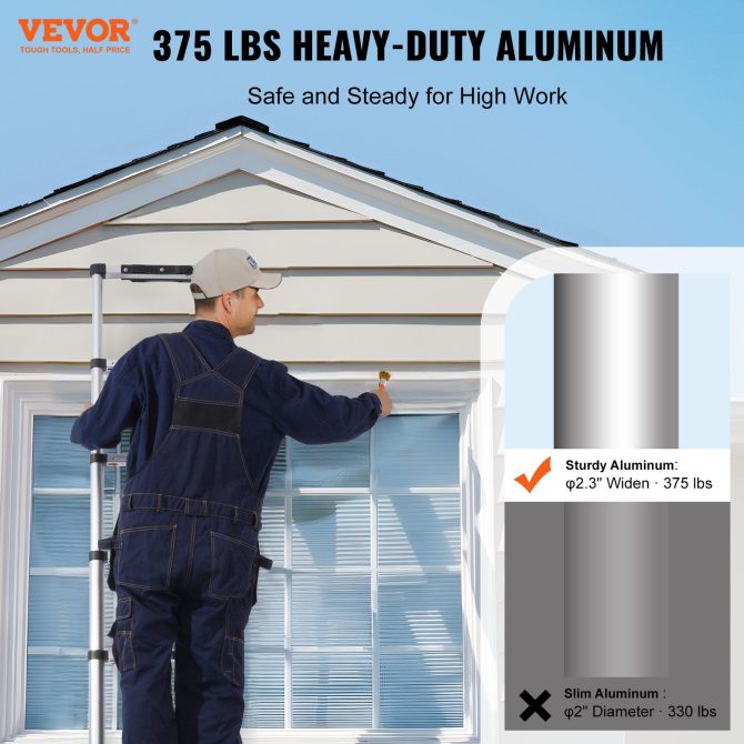 VEVOR Telescoping Extension Ladder 8.5FT One-button Retraction 375 LBS Capacity - Image 2