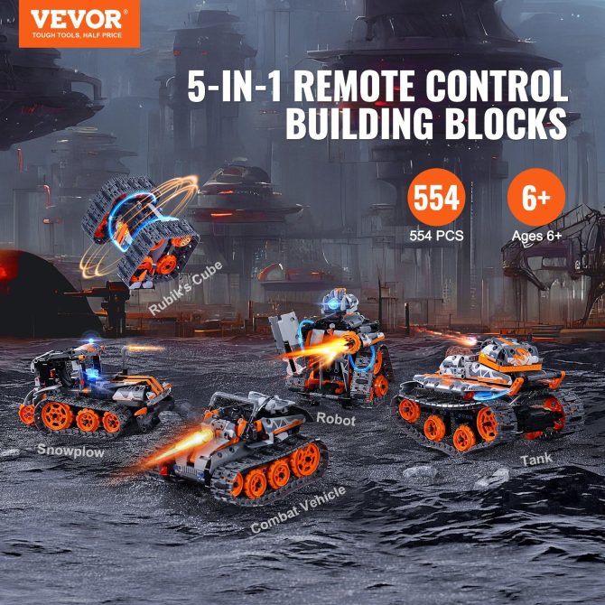 VEVOR STEM Building Toys for Kids 5 in 1 App & Remote Control Car/Robot 554 PCS - Image 2
