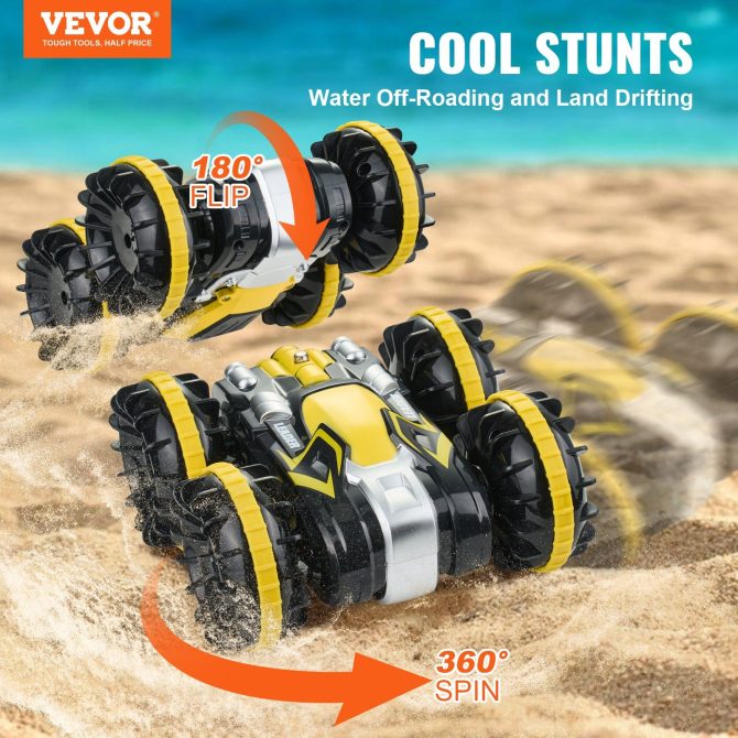 VEVOR Amphibious Remote Control Car Boat 2.4 GHz 4WD RC Boat Kids Adults Yellow - Image 2