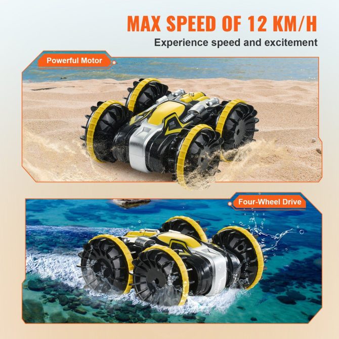 VEVOR Amphibious Remote Control Car Boat 2.4 GHz 4WD RC Boat Kids Adults Yellow - Image 3