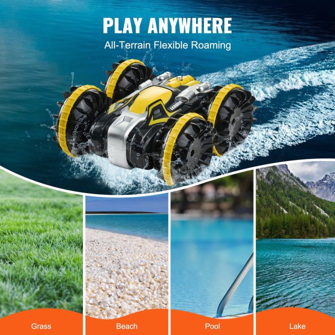 VEVOR Amphibious Remote Control Car Boat 2.4 GHz 4WD RC Boat Kids Adults Yellow - Image 4