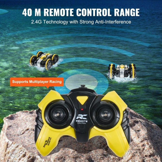 VEVOR Amphibious Remote Control Car Boat 2.4 GHz 4WD RC Boat Kids Adults Yellow - Image 5