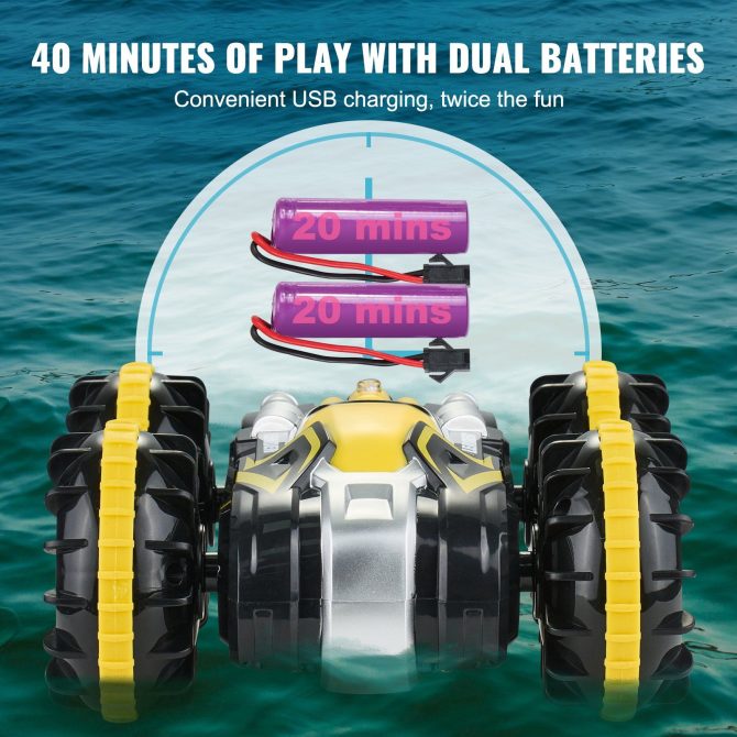VEVOR Amphibious Remote Control Car Boat 2.4 GHz 4WD RC Boat Kids Adults Yellow - Image 6
