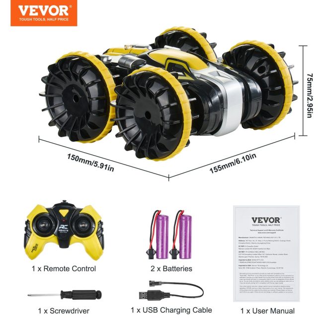 VEVOR Amphibious Remote Control Car Boat 2.4 GHz 4WD RC Boat Kids Adults Yellow - Image 7