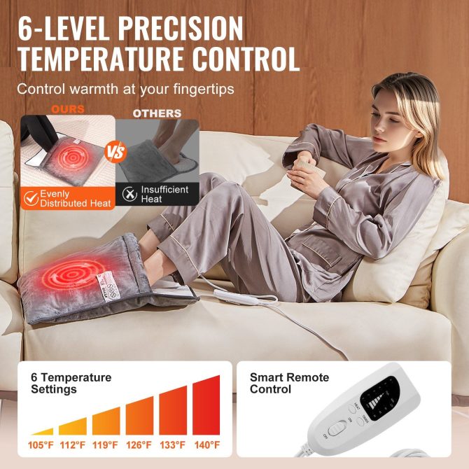 VEVOR Electric Heated Foot Warmer Soft Flannel Foot Heating Pad 21.5" x 19.0" - Image 3
