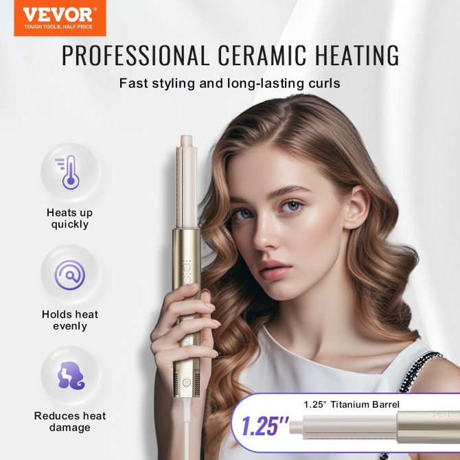 VEVOR 8 in 1 Curling Iron Set 1.25-Inch Ceramic Hair Curling Wand All Hair Types - Image 2