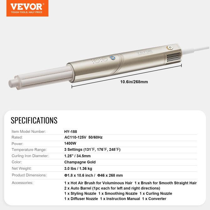 VEVOR 8 in 1 Curling Iron Set 1.25-Inch Ceramic Hair Curling Wand All Hair Types - Image 7