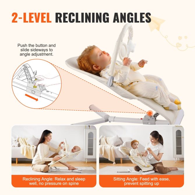 VEVOR Baby Bouncer Folding Bouncer Seat Chair for Babies 0-9 Months with Toy Bar - Image 3
