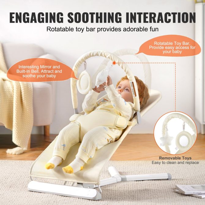VEVOR Baby Bouncer Folding Bouncer Seat Chair for Babies 0-9 Months with Toy Bar - Image 5