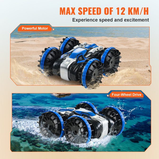 VEVOR Amphibious Remote Control Car Boat 2.4 GHz 4WD RC Boat Kids Adults Blue - Image 3