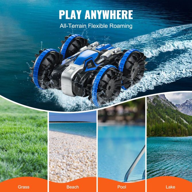 VEVOR Amphibious Remote Control Car Boat 2.4 GHz 4WD RC Boat Kids Adults Blue - Image 4
