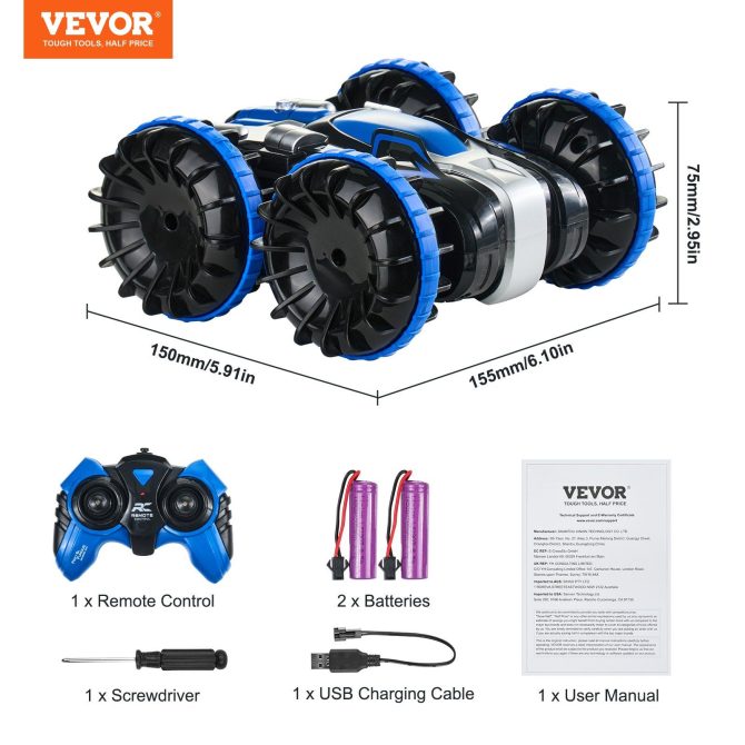 VEVOR Amphibious Remote Control Car Boat 2.4 GHz 4WD RC Boat Kids Adults Blue - Image 7