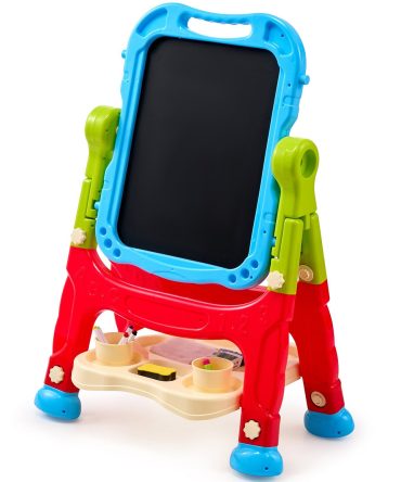 VEVOR 2-in-1 Kids Art Easel Double-Sided Magnetic Whiteboard Chalkboard Rotating