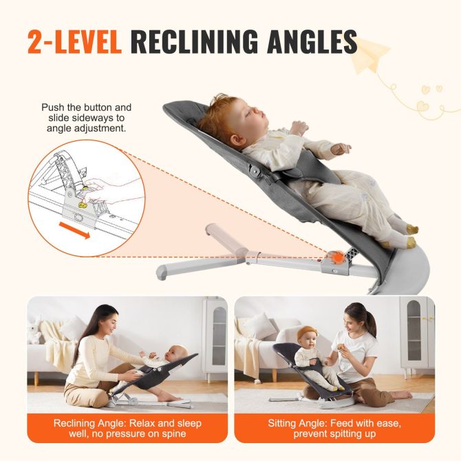 VEVOR Baby Bouncer Folding Bouncer Seat Chair for Babies with 2 Reclining Angles - Image 3
