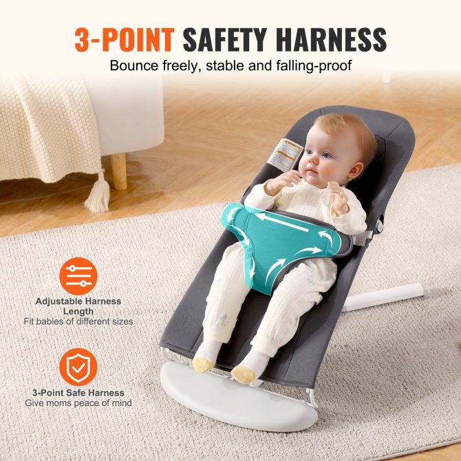 VEVOR Baby Bouncer Folding Bouncer Seat Chair for Babies with 2 Reclining Angles - Image 5
